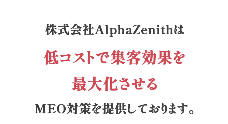 株式会社AlphaZenithは低コストで集客効果を最大化させるMEO対策を提供しております。